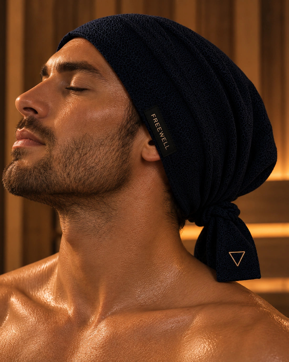 The Ritual Cap worn for sauna, showing the felted merino band